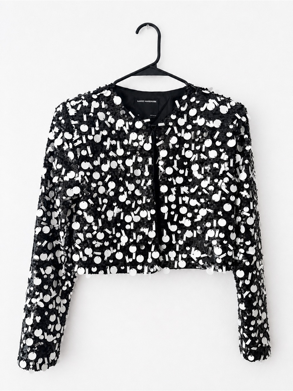 Naked Wardrobe geomatic sequin cropped jacket